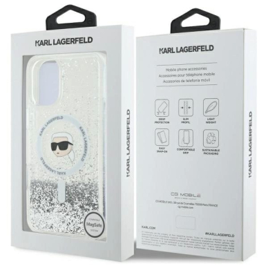 Dėklas Karl Lagerfeld Liquid Glitter Karl Head Magsafe  iPhone 16 Plus - Skaidrus 7