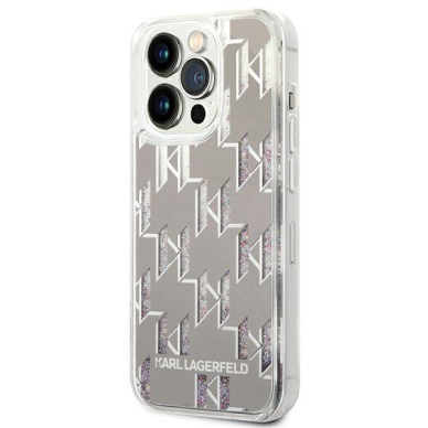 Dėklas Karl Lagerfeld Liquid Glitter Monogram KLHCP14XLMNMS iPhone 14 Pro Max Sidabrinis 1