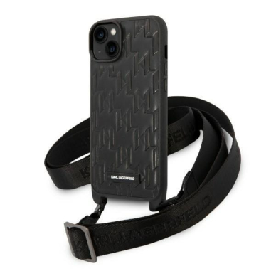 Dėklas Karl Lagerfeld Monogram Plaque Logo Strap KLHCP14MSTMK iPhone 14 Plus Juodas