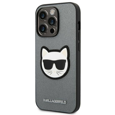 Dėklas Karl Lagerfeld Saffiano Choupette Head Patch KLHCP14LSAPCHG iPhone 14 Pro Sidabrinis 1