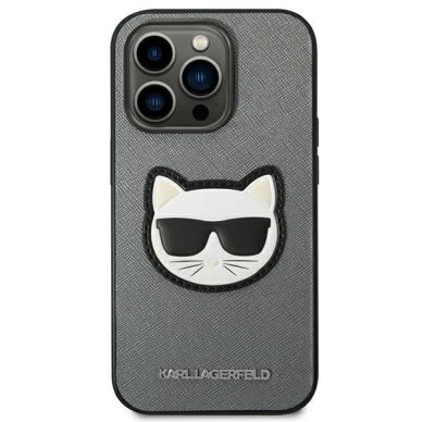 Dėklas Karl Lagerfeld Saffiano Choupette Head Patch KLHCP14LSAPCHG iPhone 14 Pro Sidabrinis 2