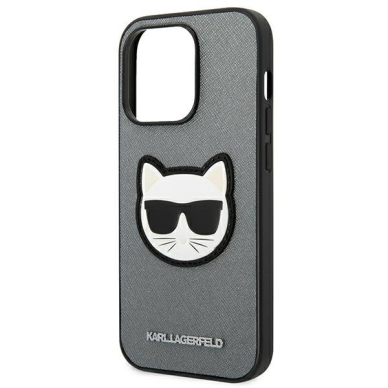 Dėklas Karl Lagerfeld Saffiano Choupette Head Patch KLHCP14LSAPCHG iPhone 14 Pro Sidabrinis 6