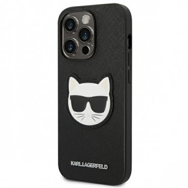 Dėklas Karl Lagerfeld Saffiano Choupette Head Patch KLHCP14LSAPCHK iPhone 14 Pro Juodas 1