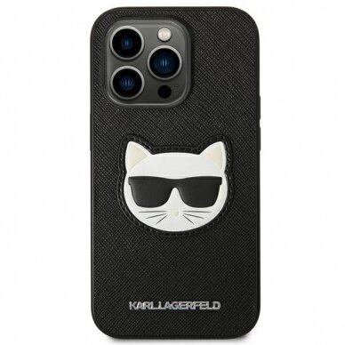 Dėklas Karl Lagerfeld Saffiano Choupette Head Patch KLHCP14LSAPCHK iPhone 14 Pro Juodas 3