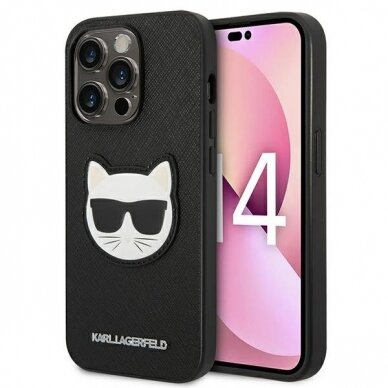 Dėklas Karl Lagerfeld Saffiano Choupette Head Patch KLHCP14LSAPCHK iPhone 14 Pro Juodas