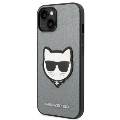 Dėklas Karl Lagerfeld Saffiano Choupette Head Patch KLHCP14MSAPCHG iPhone 14 Plus Sidabrinis 1