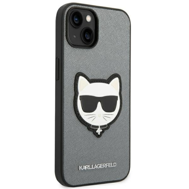 Dėklas Karl Lagerfeld Saffiano Choupette Head Patch KLHCP14MSAPCHG iPhone 14 Plus Sidabrinis 5