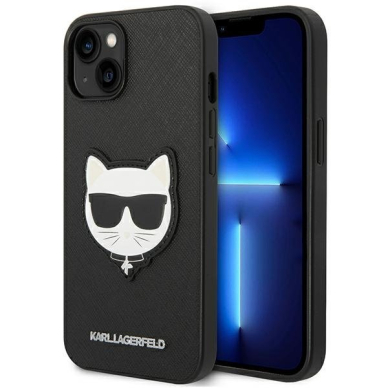 Dėklas Karl Lagerfeld Saffiano Choupette Head Patch KLHCP14MSAPCHK iPhone 14 Plus Juodas