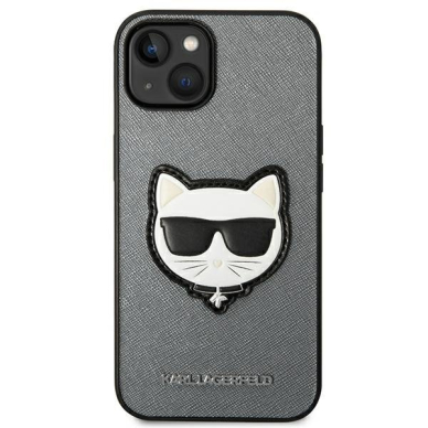 Dėklas Karl Lagerfeld Saffiano Choupette Head Patch KLHCP14SSAPCHG iPhone 14 Sidabrinis 2