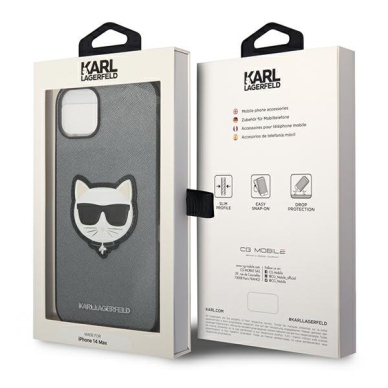 Dėklas Karl Lagerfeld Saffiano Choupette Head Patch KLHCP14SSAPCHG iPhone 14 Sidabrinis 4