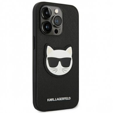 Dėklas Karl Lagerfeld Saffiano Choupette Head Patch KLHCP14XSAPCHK iPhone 14 Pro Max Juodas 6