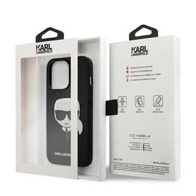 Dėklas Karl Lagerfeld Saffiano Ikonik Karl`s Head KLHCP13LSAKHBK iPhone 13 Pro Juodas 7