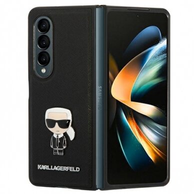 Dėklas Karl Lagerfeld Saffiano Ikonik Metal KLHCZFD4IKMSBK F936 Samsung Galaxy Z Fold 4 Juodas