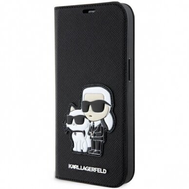 Dėklas Karl Lagerfeld Saffiano Karl & Choupette KLBKP14LSANKCPK iPhone 14 Pro Juodas