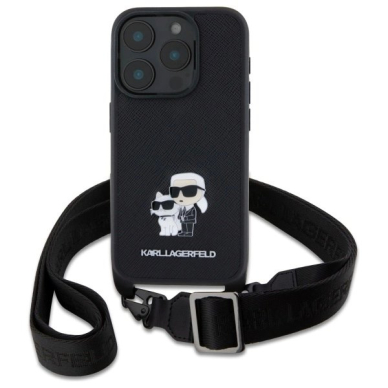 Dėklas Karl Lagerfeld Saffiano KarlChoupette Metal Pin CBDY Strap iPhone 16 Pro  - Juodas 1