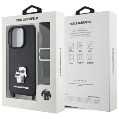 Dėklas Karl Lagerfeld Saffiano KarlChoupette Metal Pin CBDY Strap iPhone 16 Pro Max  - Juodas 5