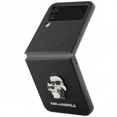 Dėklas Karl Lagerfeld Saffiano Karl&Choupette Pin case for Samsung Galaxy Z Flip 4 - Juodas