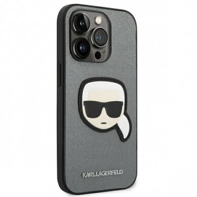 Dėklas Karl Lagerfeld Saffiano Karl`s Head Patch KLHCP14LSAPKHG iPhone 14 Pro Sidabrinis 5