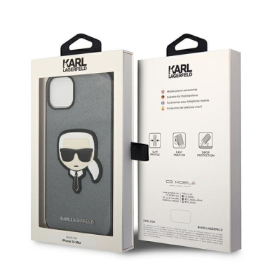 Dėklas Karl Lagerfeld Saffiano Karl`s Head Patch KLHCP14MSAPKHG iPhone 14 Plus Sidabrinis 4