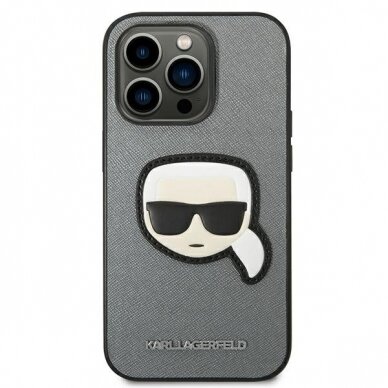 Dėklas Karl Lagerfeld Saffiano Karl`s Head Patch KLHCP14XSAPKHG iPhone 14 Pro Max Sidabrinis 2