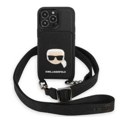 Dėklas Karl Lagerfeld Saffiano Metal Karl Head KLHCP13LSAKHPK iPhone 13 Pro / 13 Juodas 1