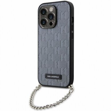 Dėklas Karl Lagerfeld Saffiano Monogram Chain KLHCP14LSACKLHPG iPhone 14 Pro Sidabrinis