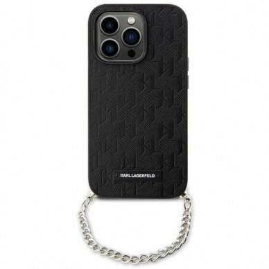 Dėklas Karl Lagerfeld Saffiano Monogram Chain KLHCP14SSACKLHPK iPhone 14 Juodas