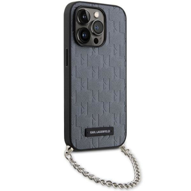 Dėklas Karl Lagerfeld Saffiano Monogram Chain KLHCP14XSACKLHPG iPhone 14 Pro Max Sidabrinis 2