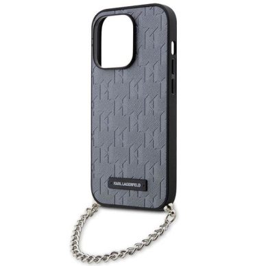 Dėklas Karl Lagerfeld Saffiano Monogram Chain KLHCP14XSACKLHPG iPhone 14 Pro Max Sidabrinis 4