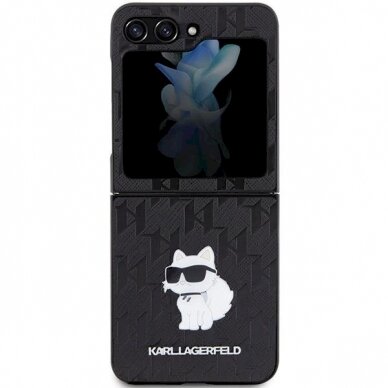 Dėklas Karl Lagerfeld Saffiano Monogram Choupette Pin case for Samsung Galaxy Z Flip 5 - Juodas 1