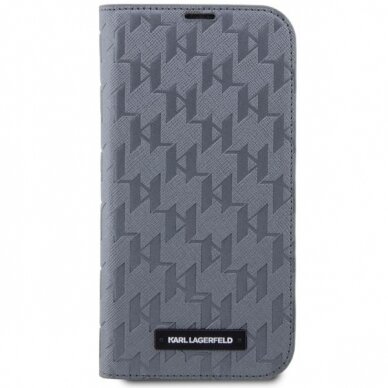 Dėklas Karl Lagerfeld Saffiano Monogram KLBKP14LSAKLHPG iPhone 14 Pro Sidabrinis 2