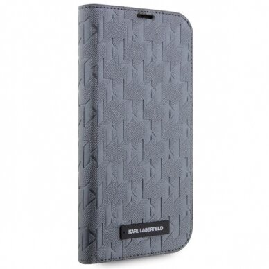 Dėklas Karl Lagerfeld Saffiano Monogram KLBKP14LSAKLHPG iPhone 14 Pro Sidabrinis 4