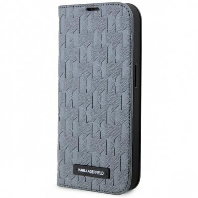 Dėklas Karl Lagerfeld Saffiano Monogram KLBKP14LSAKLHPG iPhone 14 Pro Sidabrinis