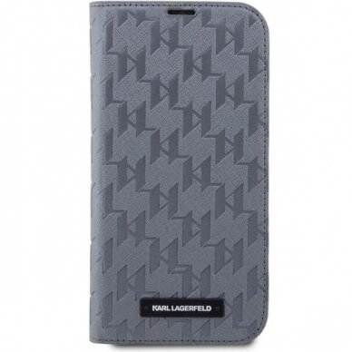 Dėklas Karl Lagerfeld Saffiano Monogram KLBKP14SSAKLHPG iPhone 14 Sidabrinis 2