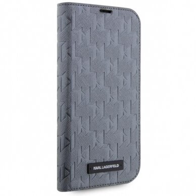 Dėklas Karl Lagerfeld Saffiano Monogram KLBKP14SSAKLHPG iPhone 14 Sidabrinis 4