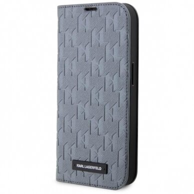 Dėklas Karl Lagerfeld Saffiano Monogram KLBKP14SSAKLHPG iPhone 14 Sidabrinis