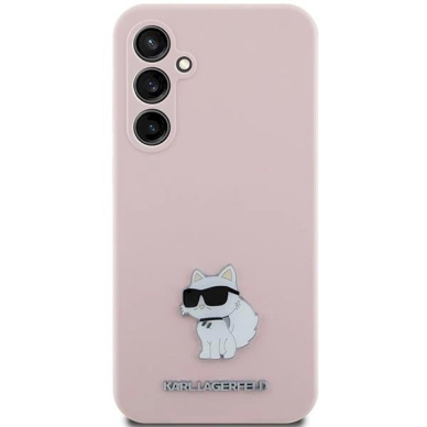 Dėklas Karl Lagerfeld Silicone Choupette Metal Pin case for Samsung Galaxy S23 FE - Rožinis 2