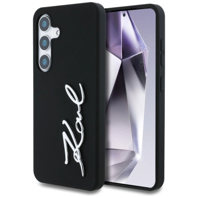 Dėklas Karl Lagerfeld Silicone Metal Signature Logo Samsung Galaxy S25 Juodas