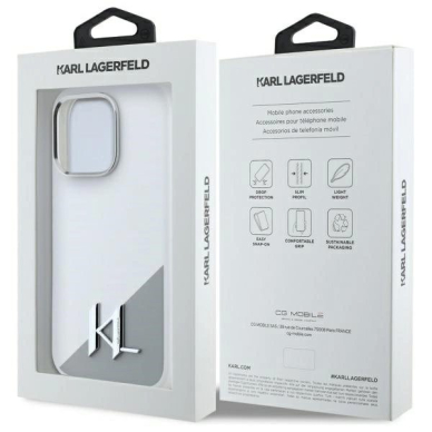 Dėklas Karl Lagerfeld Silicone Shadow Metal Initial MagSafe iPhone 16 Pro  - Baltas 7