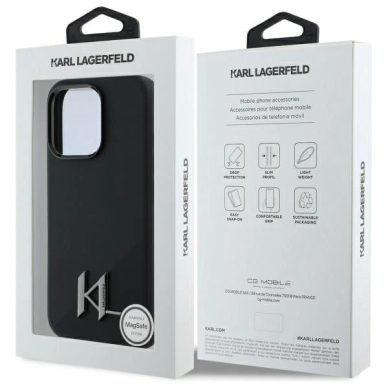 Dėklas Karl Lagerfeld Silicone Shadow Metal Initial MagSafe iPhone 16 Pro  - Juodas 7