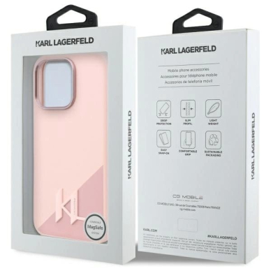 Dėklas Karl Lagerfeld Silicone Shadow Metal Initial MagSafe iPhone 16 Pro  - Rožinis 7