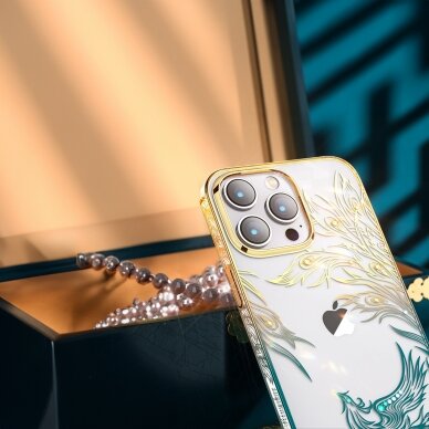 Dėklas Luxury Kingxbar Phoenix Crystals iPhone 14 - Auksinis/mėlynas 6