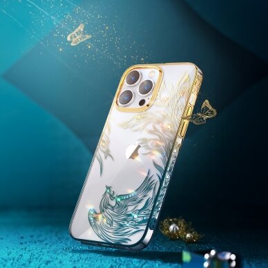 Dėklas Luxury Kingxbar Phoenix Crystals iPhone 14 Pro - Auksinis/mėlynas 3