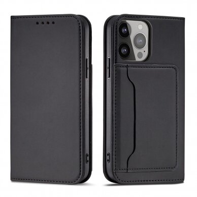 Dėklas Magnet Card Case for iPhone 13 Pro Max Juodas