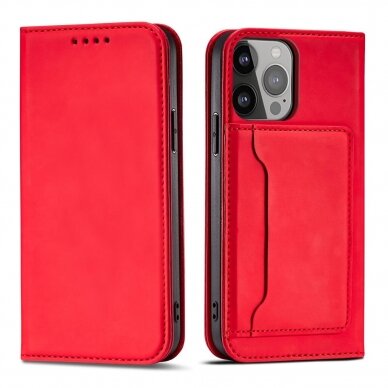 Dėklas Magnet Card Case for iPhone 13 Pro Max Raudonas 4