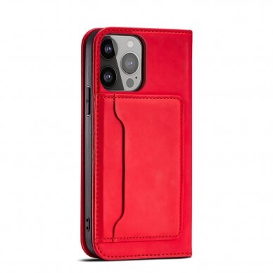 Dėklas Magnet Card Case for iPhone 13 Pro Max Raudonas 8