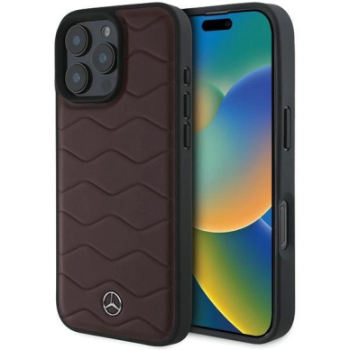 Dėklas Mercedes MB Waves Leather  iPhone 16 Pro Max - raudonas