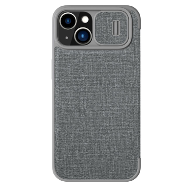 Dėklas Nillkin Qin Cloth Pro Case with Camera Protector For iPhone 14 Plus Pilkas