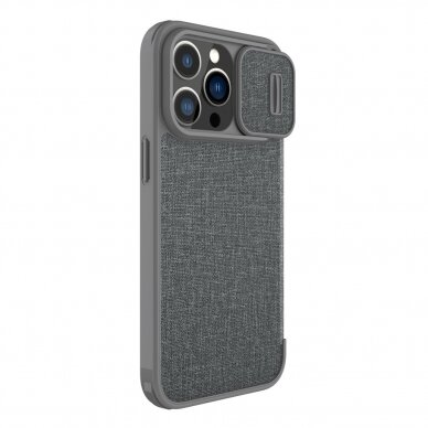 Akcija! Iphone 14 Pro Max Dėklas Nillkin Qin Cloth Pro Case with Camera Protector For  Pilkas 3