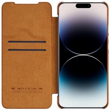 Dėklas Nillkin Qin Pro Leather Case iPhone 14 Pro Max Rudas 1